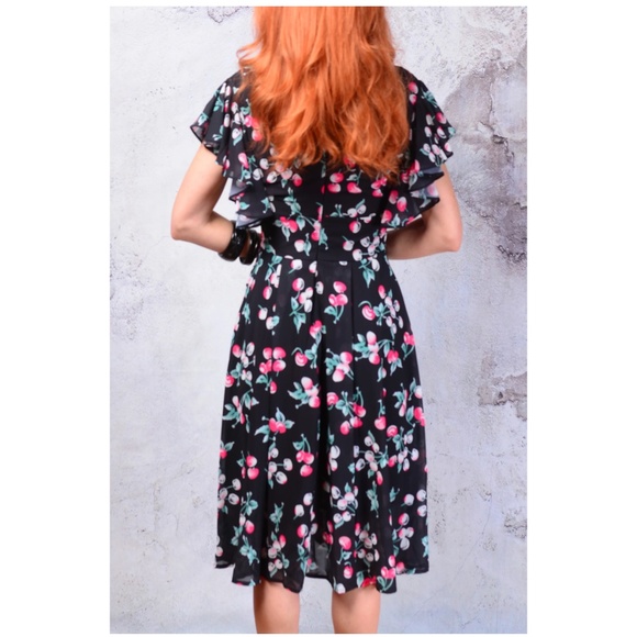 NEW Rockabilly Cherries print flutter sleeve dress - Picture 8 of 9